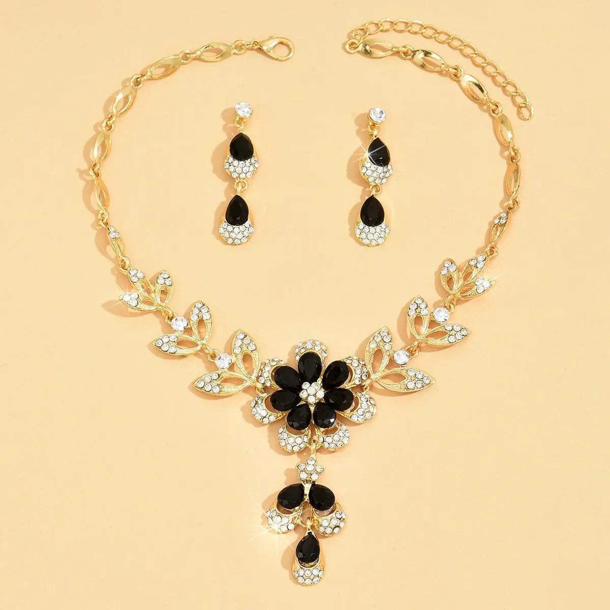 Blooming Floral Diamond Necklace and Earring Ensemble