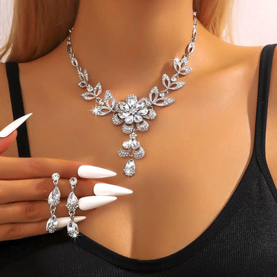 Blooming Floral Diamond Necklace and Earring Ensemble