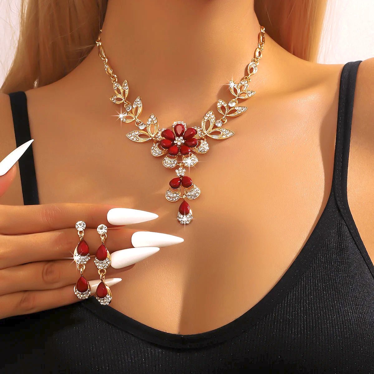 Blooming Floral Diamond Necklace and Earring Ensemble