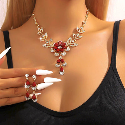 Blooming Floral Diamond Necklace and Earring Ensemble