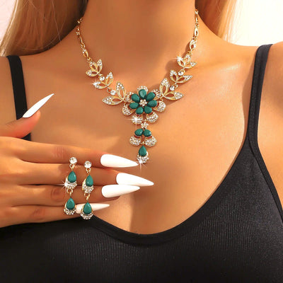 Blooming Floral Diamond Necklace and Earring Ensemble