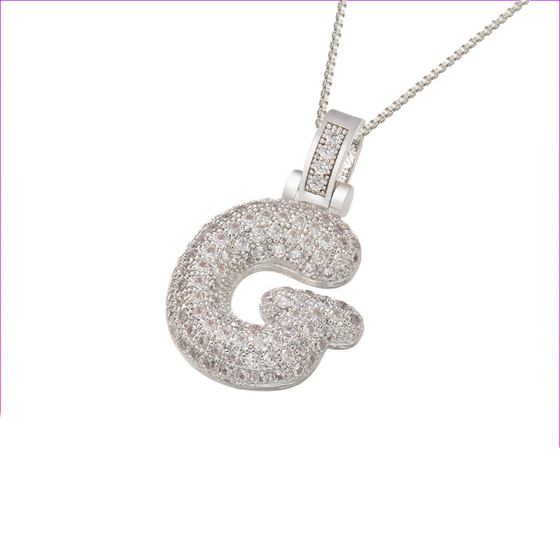 Initial Pave Bubble Necklace in 18k Gold