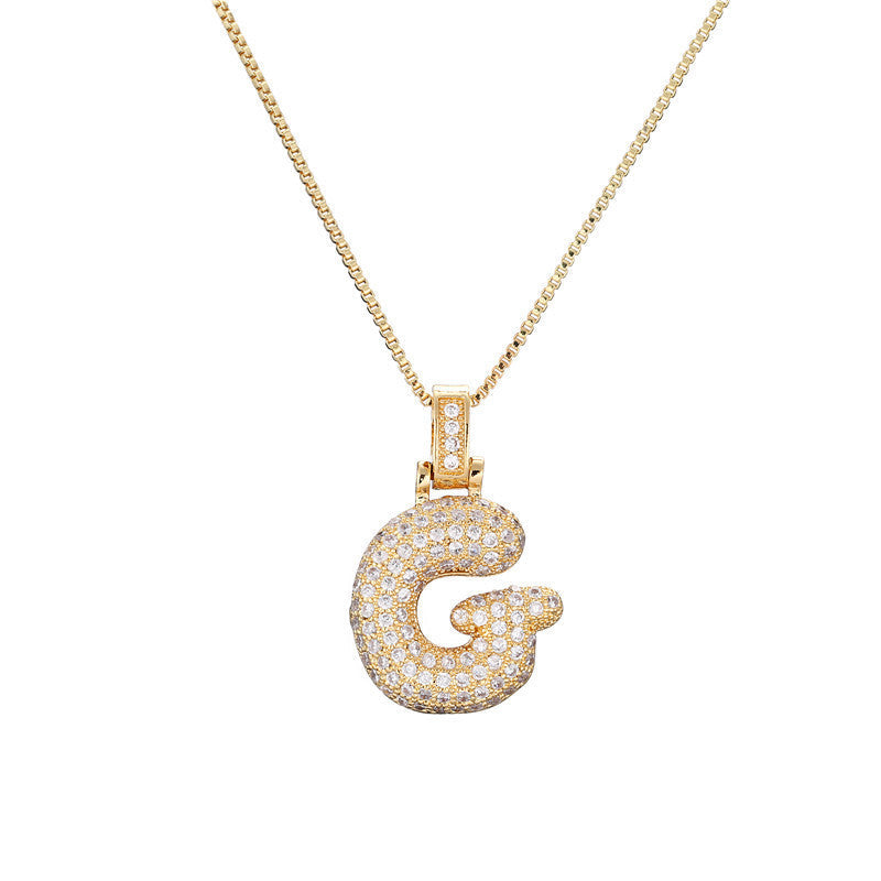 Initial Pave Bubble Necklace in 18k Gold