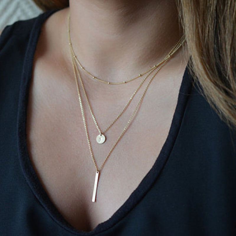 18k Gold Layered Vintage Geometric Pendant Necklace