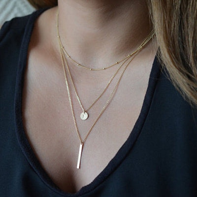 18k Gold Layered Vintage Geometric Pendant Necklace