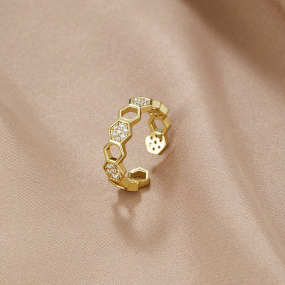 Bee-Inspired Gold and Crystal Ring