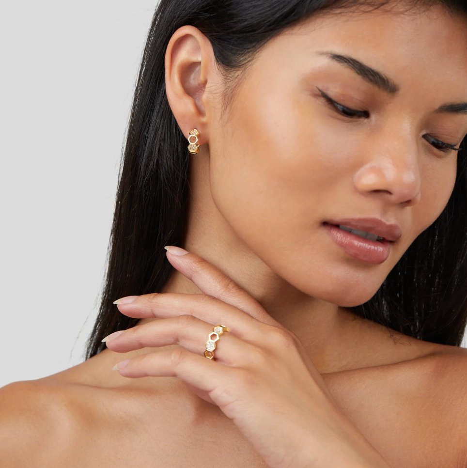 Bee-Inspired Gold and Crystal Ring