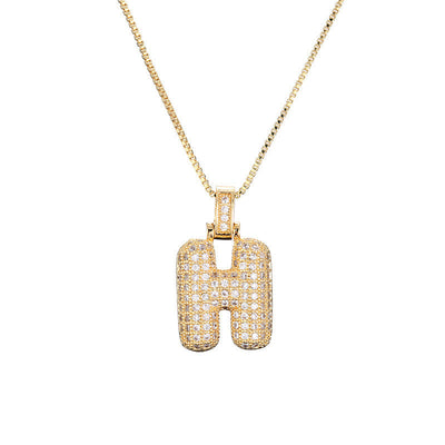 Initial Pave Bubble Necklace in 18k Gold