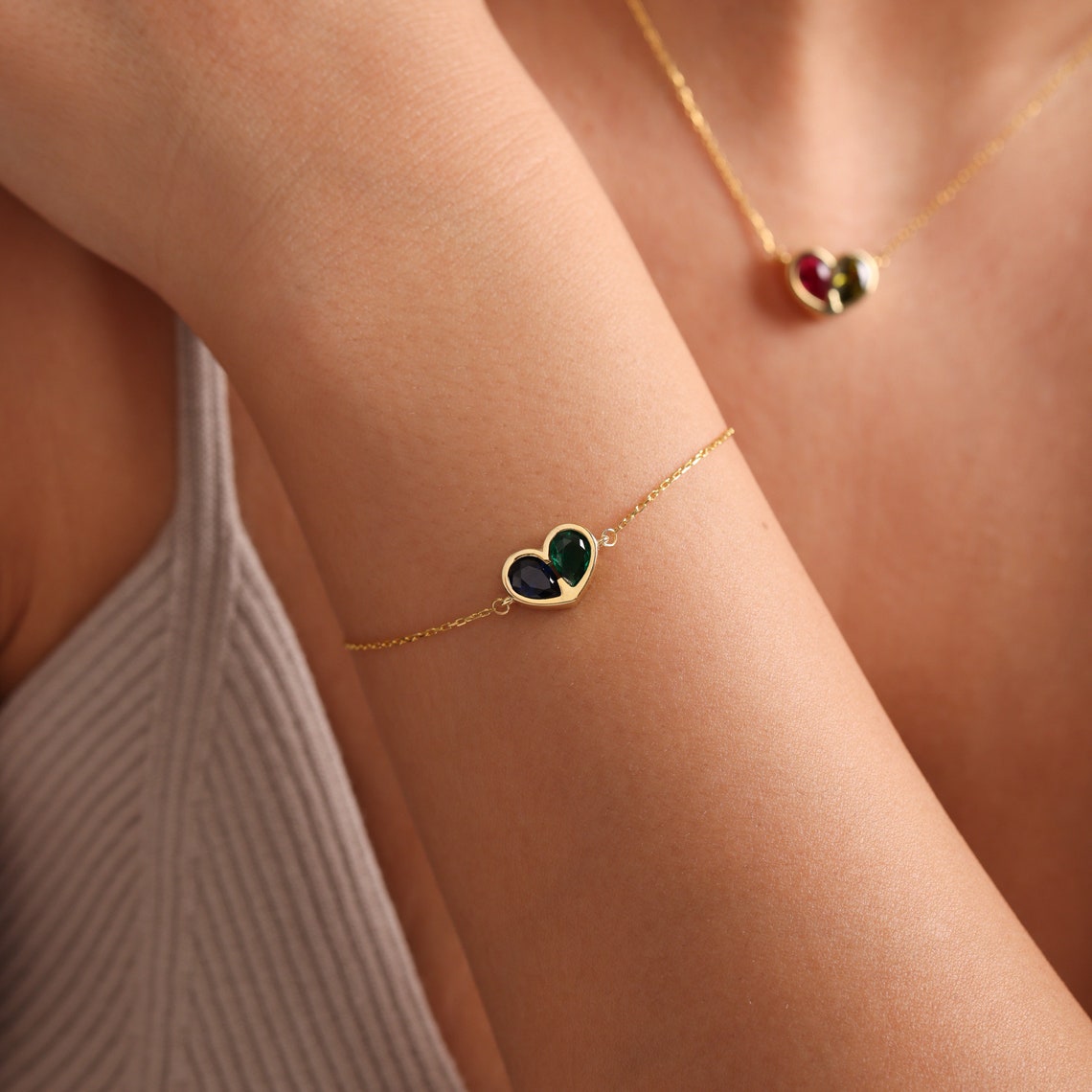 Timeless Birthstone Heart Necklace and Bracelet Duo
