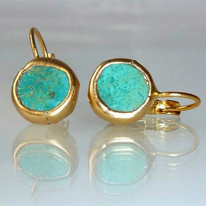 Stunning Gold Earrings Adorned with Exquisite Turquoise