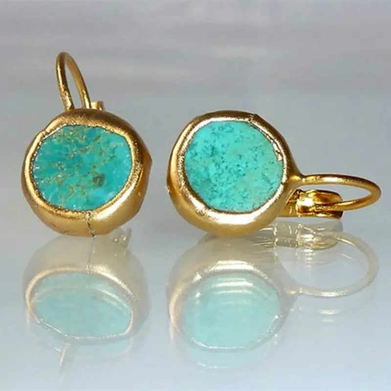 Chic Gold Earrings Adorned with Turquoise Gemstone