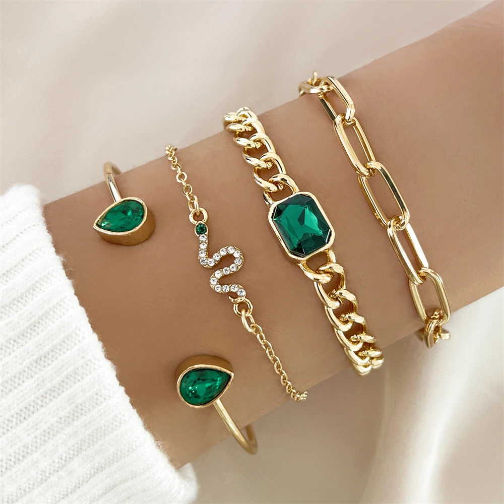 Set of Bracelets Featuring Green Crystals