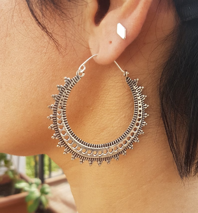 Retro Silver Mandala Earrings