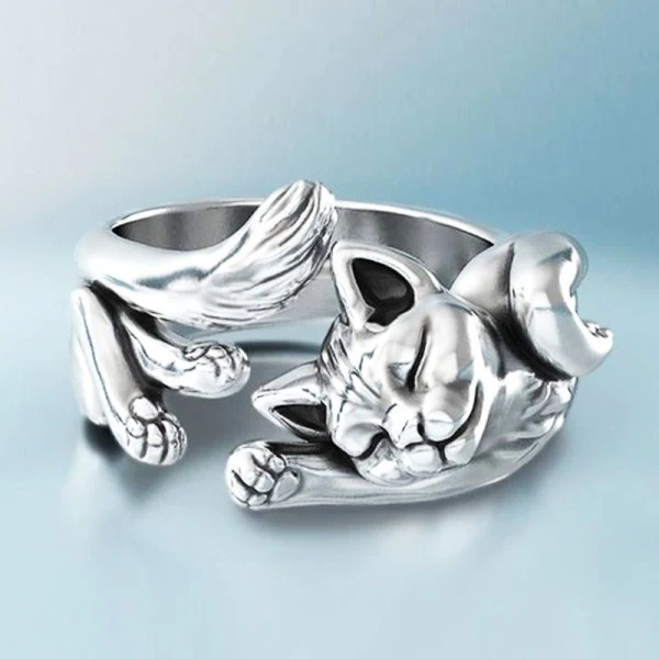 Adjustable Vintage Silver Cat Ring