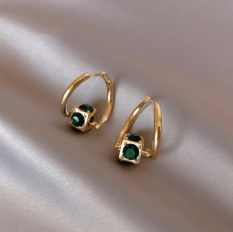 Elegant Oversized Green and Gold Earrings for Special Events