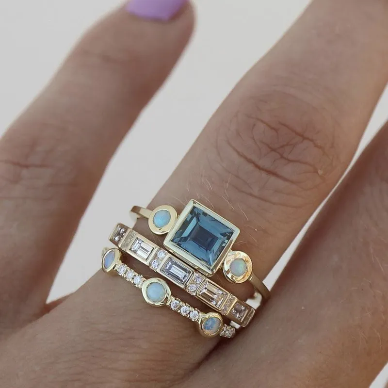 CrystalLuxe™ Vintage Blue Gemstone Ring Collection