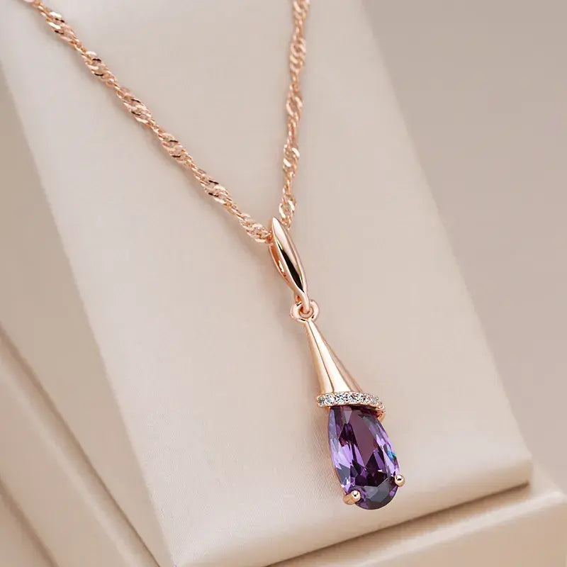 Chic Mauve Crystal Drop Necklace