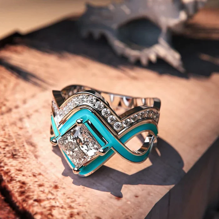 Retro Turquoise Zirconia Ring