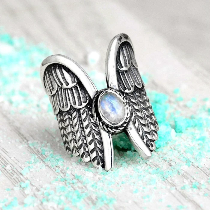 Retro Moonstone Winged Ring