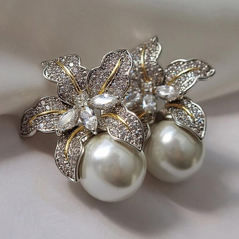Parker | Floral Pearl Drop Earrings