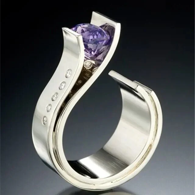 Antique Silver Ring with Purple Zirconia
