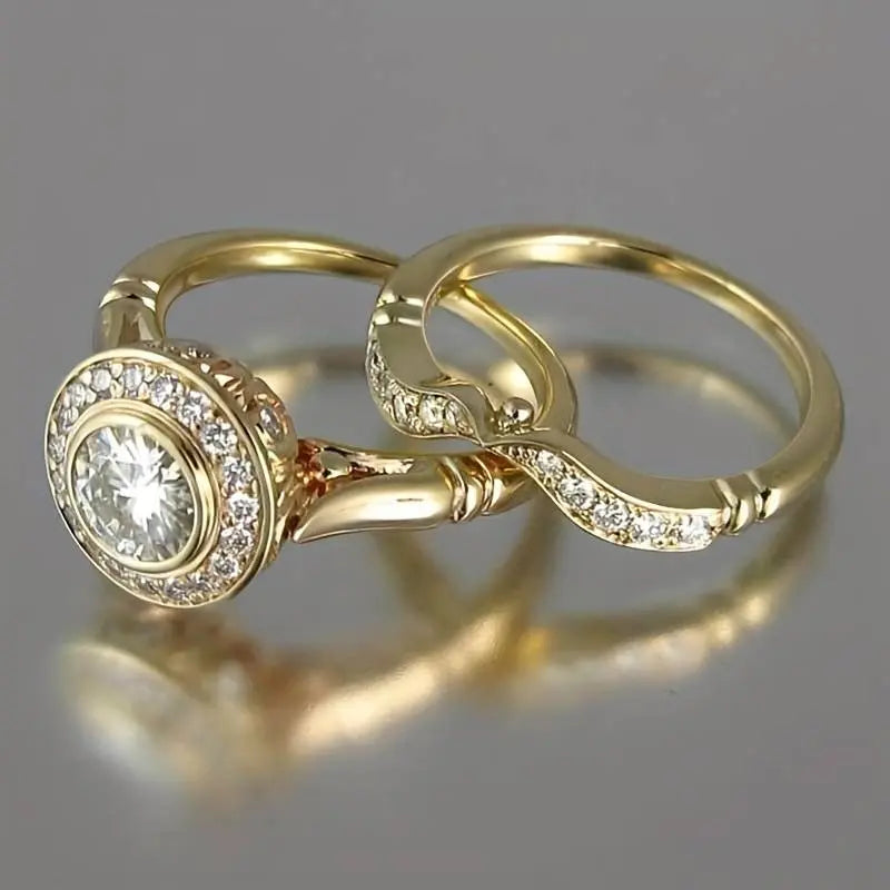 Collection of Antique Gold Rings Adorned with Zirconia