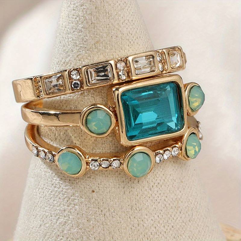 CrystalLuxe™ Vintage Blue Gemstone Ring Collection