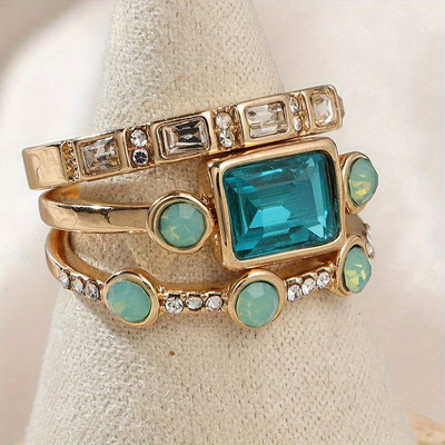 CrystalLuxe™ Vintage Blue Gemstone Ring Collection