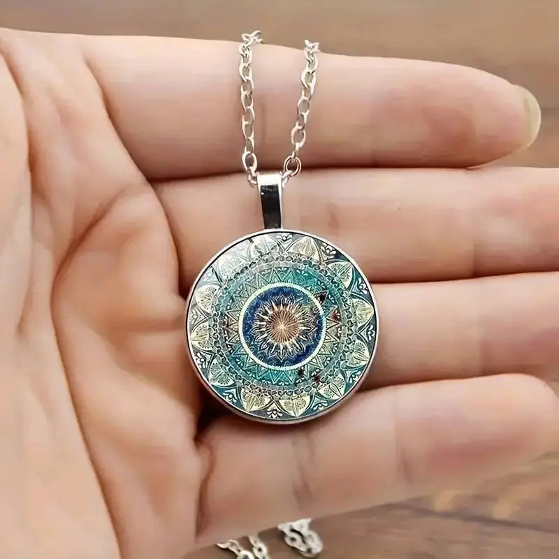 Vintage-Inspired Blue Mandala Pendant Necklace
