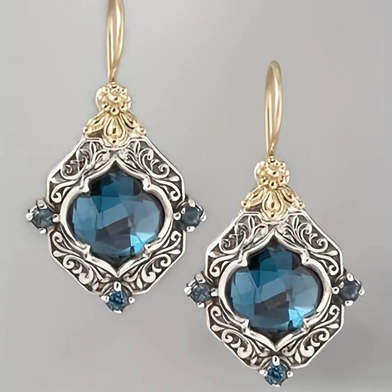 Amarisse™ | Vintage-Inspired Gold and Silver Earrings with Blue Crystals