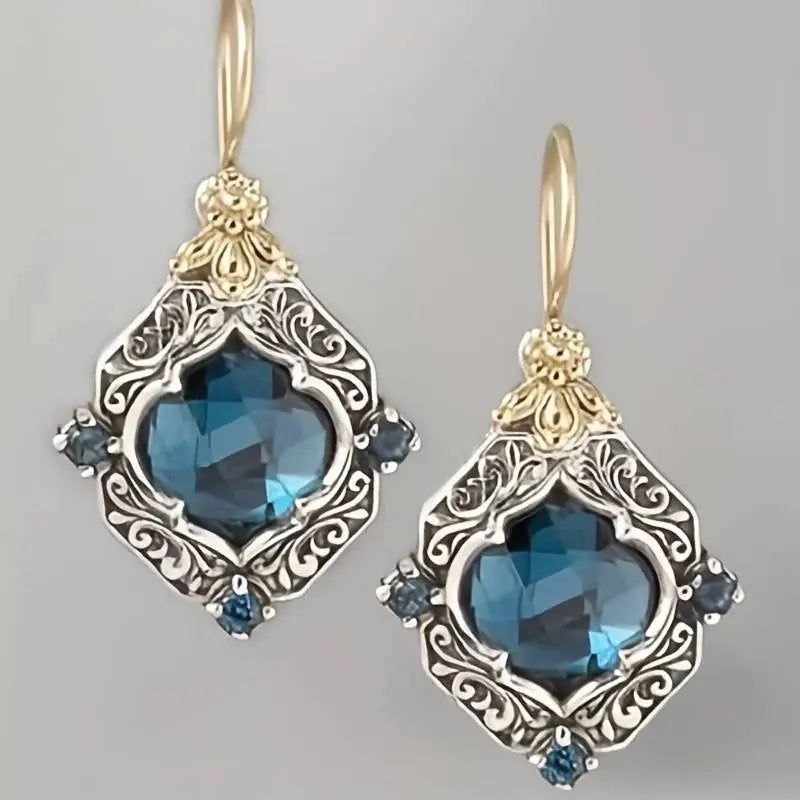 Victoria | Gold and Silver Blue Crystal Earrings