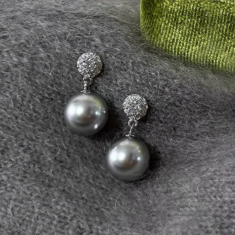 LunaLuxe™ | Sophisticated Black Pearl Earrings Adorned with Rhinestones