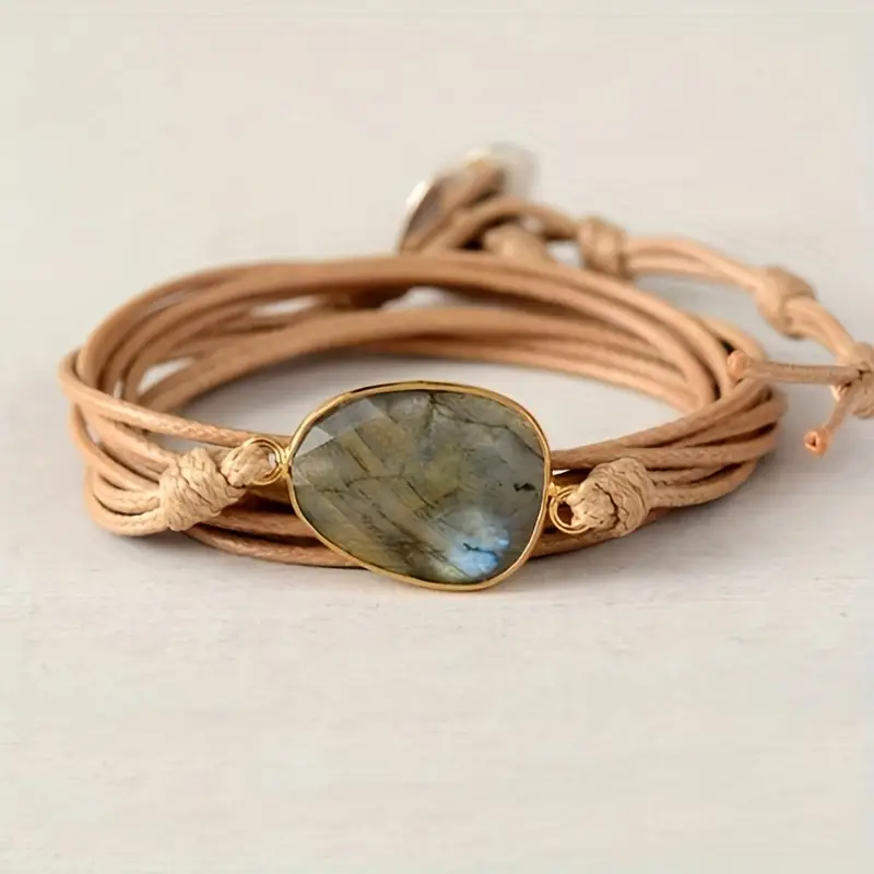 Retro Leather and Stone Bracelet