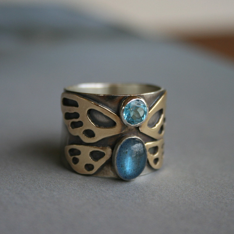 Antique-Inspired Blue Stone Butterfly Ring