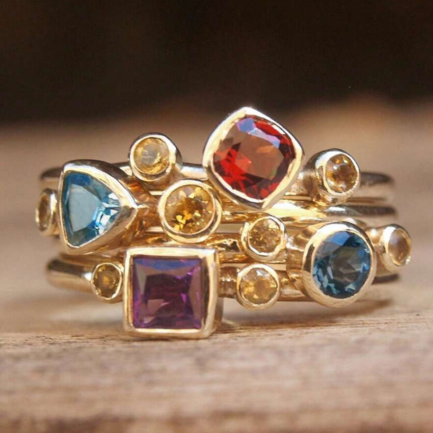 Retro Golden Multicolored Zirconia Ring