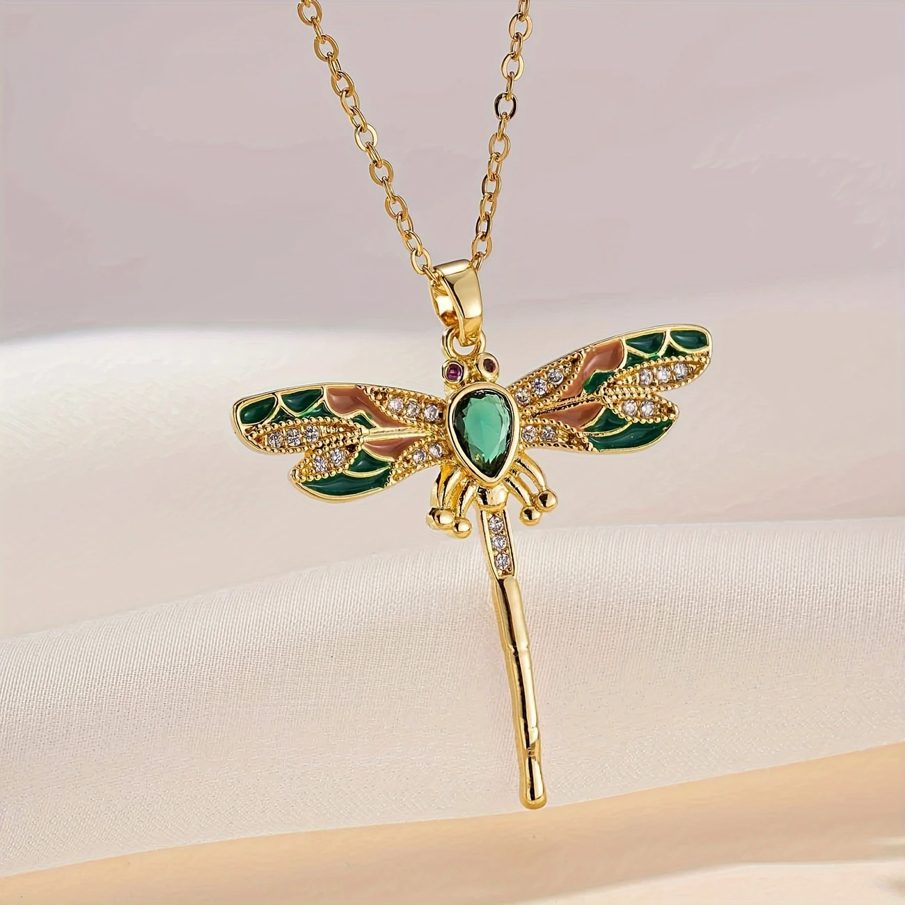 Vibrant Green Dragonfly Pendant Necklace