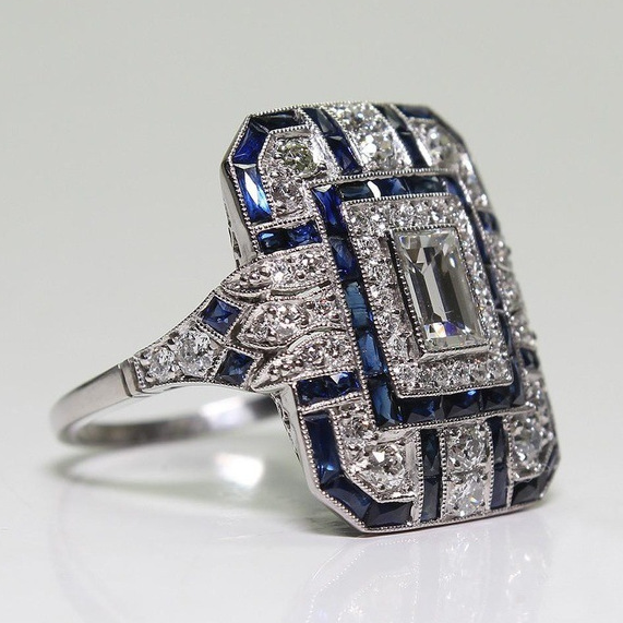 Mia™ | Women's Retro Blue and Silver Ring