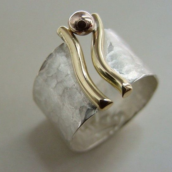 Antique Gold Hand Ring with Silver Accents