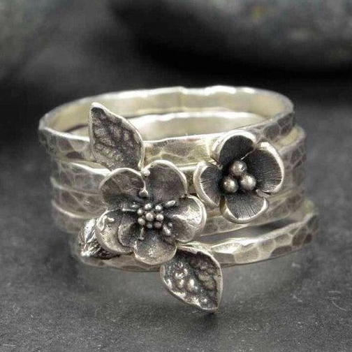 Antique Floral Silver Stacking Ring