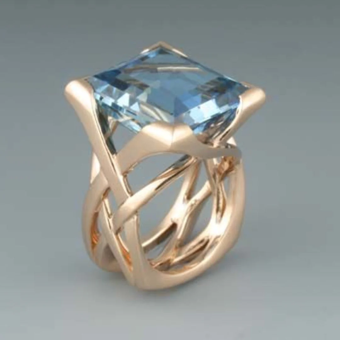 Antique Gold Ring with Blue Zirconia