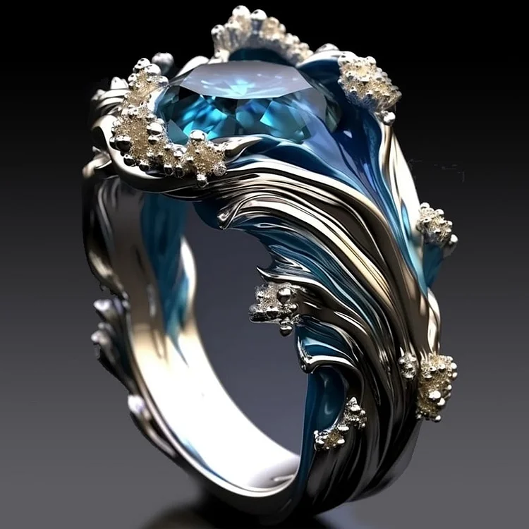Cora | Retro Ocean Wave Crystal Ring