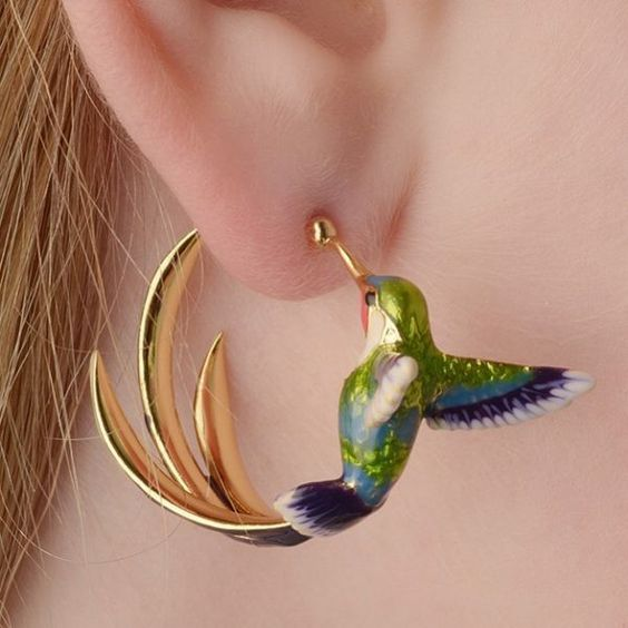 Retro Hummingbird Hoop Earrings
