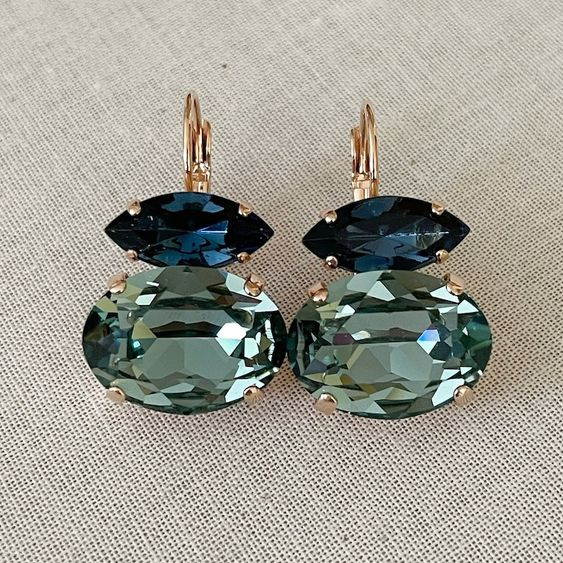 Retro Green and Blue Glass Earrings