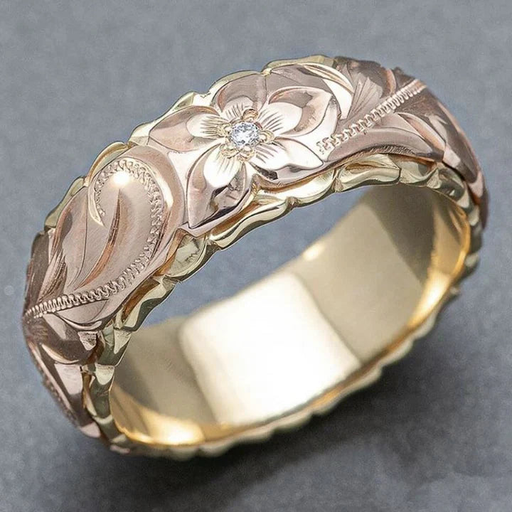 Riley | Elegant Gold Ring with Timeless Rose Blossom Design