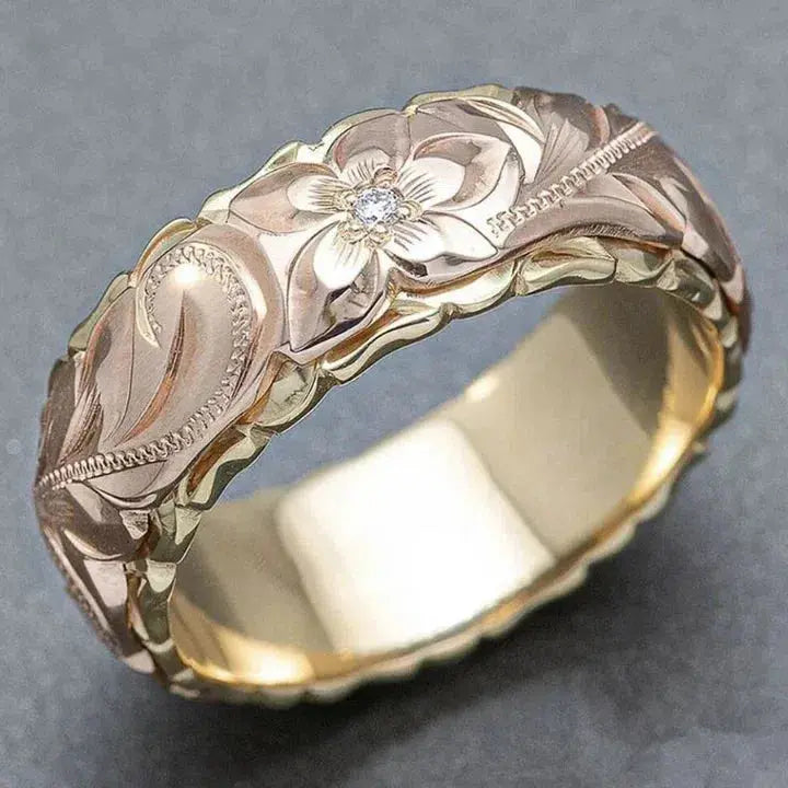 Antique-Inspired Gold Ring with Vintage Rose Design