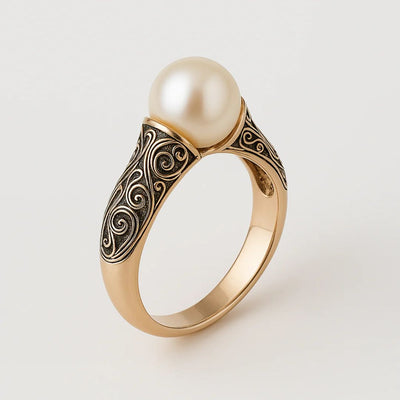 Salem | Classic Golden Ring with Vintage Pearl