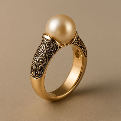Salem | Classic Golden Ring with Vintage Pearl