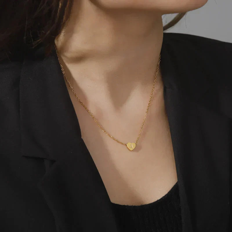 18k Gold Heart Initial Necklace