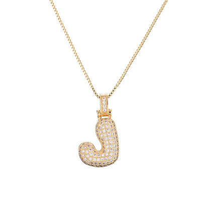 Initial Pave Bubble Necklace in 18k Gold