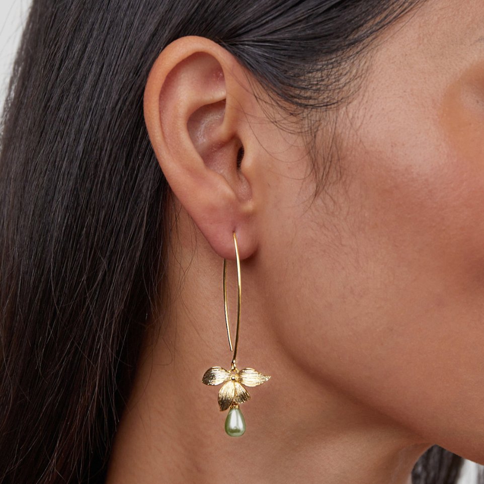 Viviana | Jade Pearl & Floral Drop Earrings